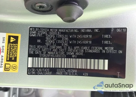 2018 Toyota Highlander Le Plus from USA, damaged, VIN 5TDBZRFH9JS893333